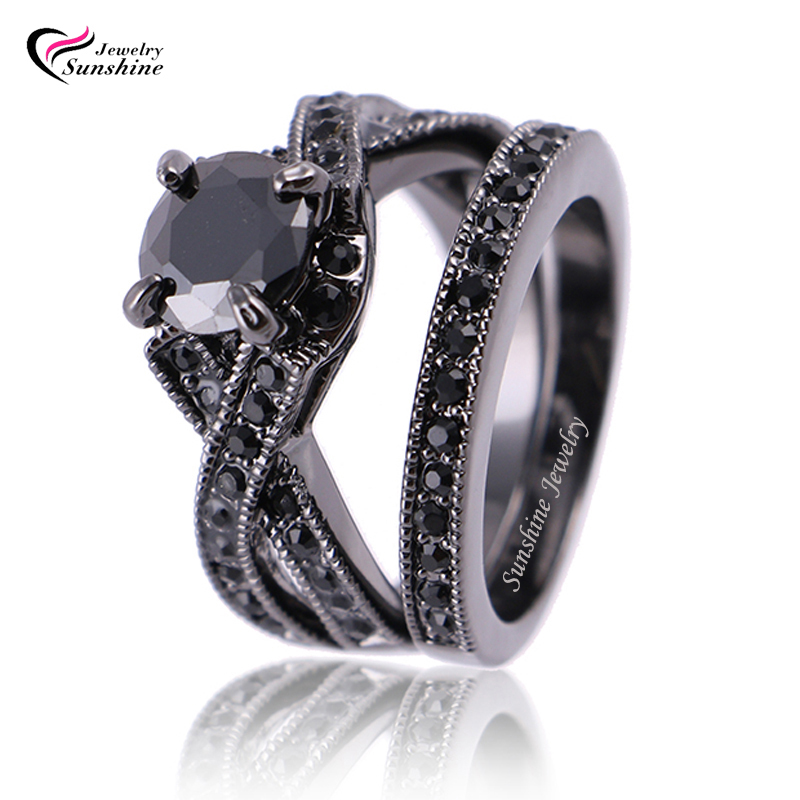 Black cubic zirconia wedding rings