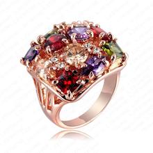 Colourful Crystal Ring 18K Rose Gold Plate Women Rings Decoration Jewelry 22*21mm Ri-HQ0284