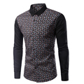 2016 Fashion Brand New Men Slim Turn Down Collar Print Design Business Casual Long Sleeved Shirt