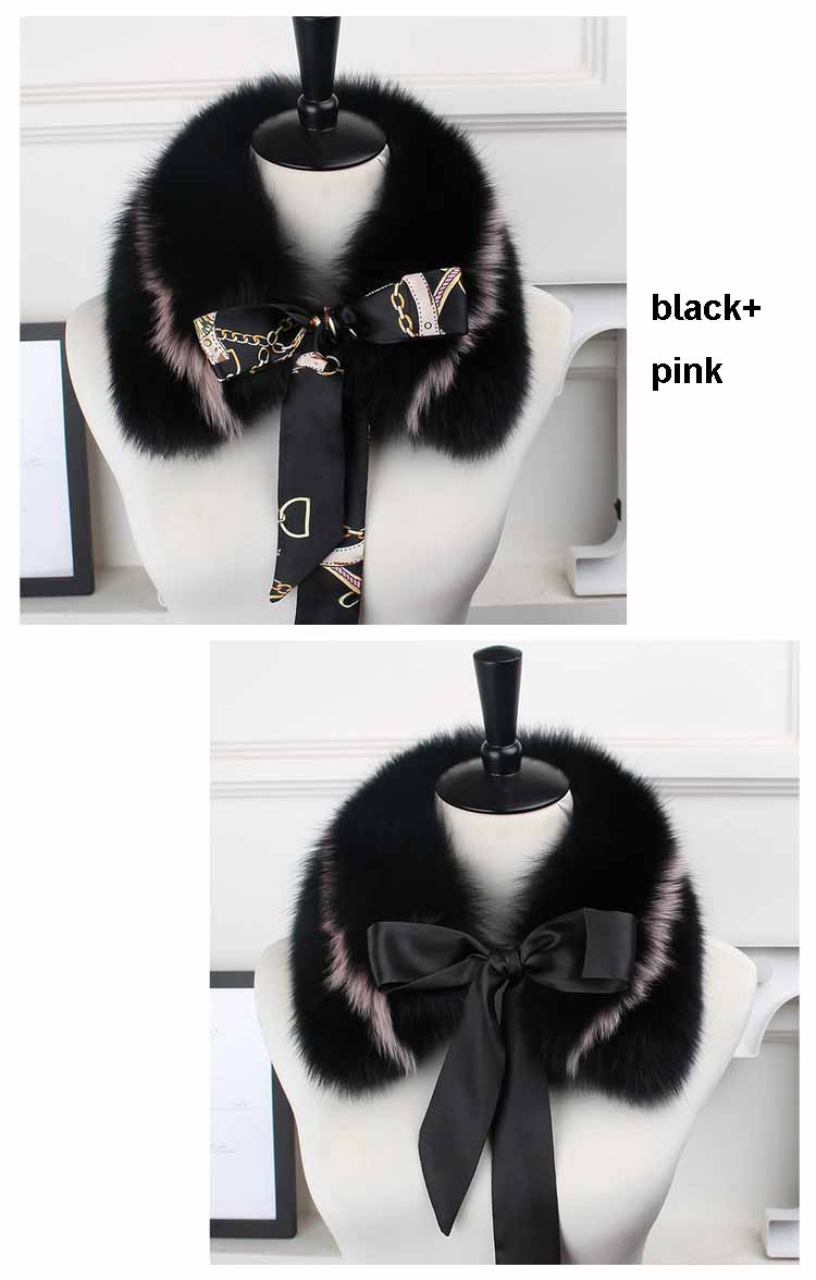 fox fur collar lace black+ pink