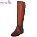 new arrive 2016 fashion knee high boots for women genuine leather high quality round toe square