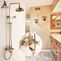 Free Shipping Luxury NEW Antique Brass Rainfall Shower Set Faucet Tub Mixer Tap Handheld Shower Wall