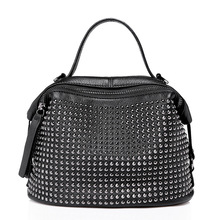 Fashion Women Genuine Leather Handbag Ladies Really Cowhide Rivet Shoulder Tote Crossbody Bags Female Bolsas QZ5659