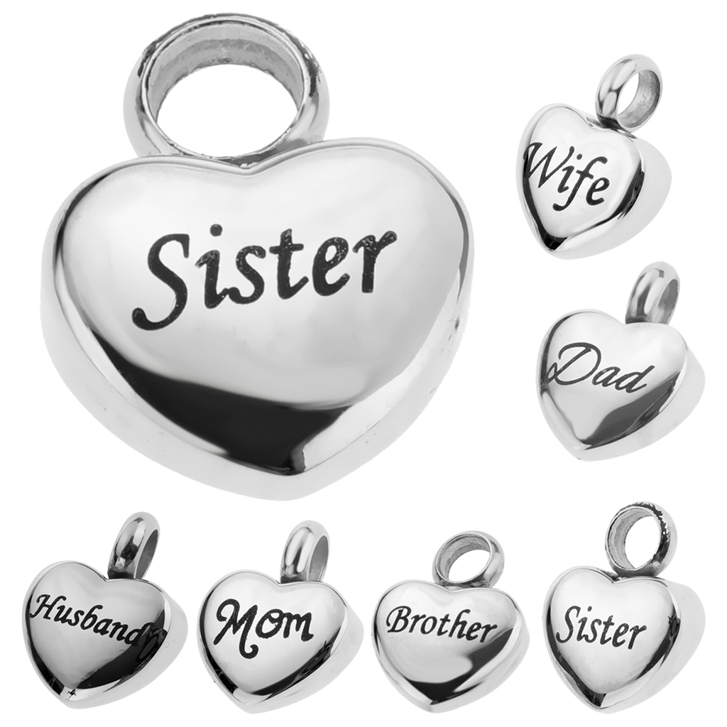 Stainless Steel Love Heart Urn Pendant Memorial Cremation Ash Holder  Dad/Mom/Husband/Wife/Brother/Sister