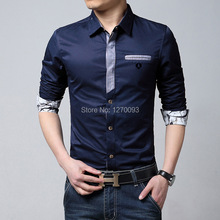 Plus Size M XXXL New 2015 Spring Brand Casual Men Shirt Long Sleeve Slim Fit Denim