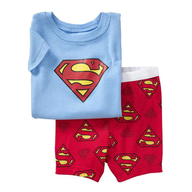 Супермен пижама комплект одежды короткая рубашка + шорты 2 шт. хлопок Pijama Infantil для девушки юноши дети пижамы одежда CF214