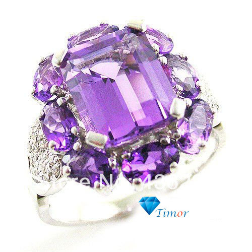 5ct AMAZING Design 2014 Wholesale Genuine Natural Fine Jewelry Amethyst Ring 925 Sterling Silver Free Shipping