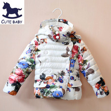 New 2015 Girls winter outerwear Kids coat children’s Thick coat Printed jackets for baby girls children’s clothing for 2-10Y