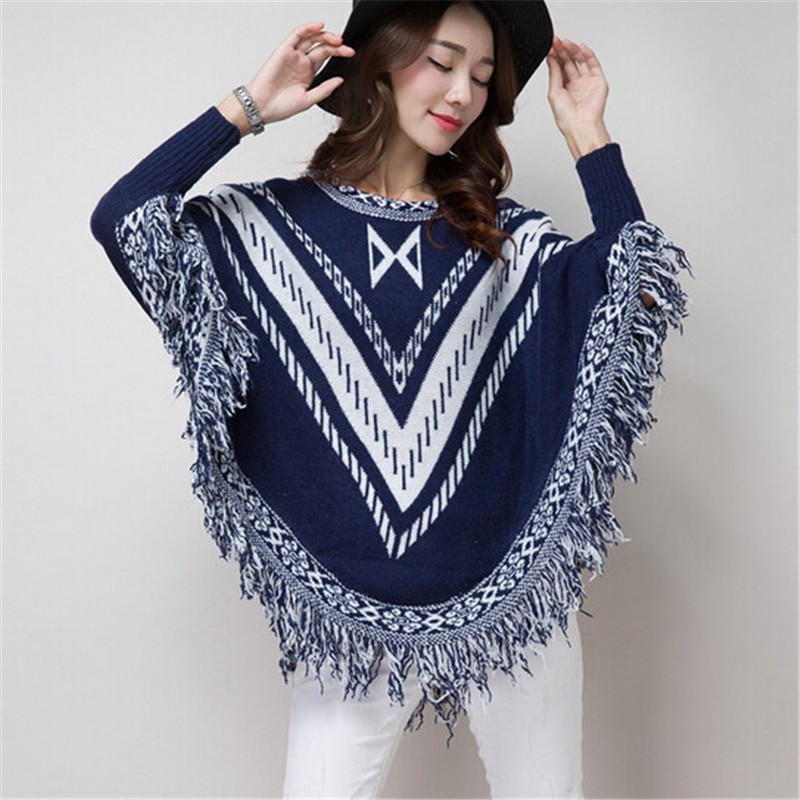 2015-Winter-Women-O-Neck-Batwing-Stripes-Fringed-Stitching-Irregular-Tops-Poncho-Shawl-Cape-Sweater-Blusas