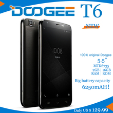 NEW LTE Smartphone Big battery 6250mAH Doogee T6 MTK6735 QuadCore 1.3GHz 5.5Inch HD 2GB RAM+16GB ROM Dual SIM 13.0MP Android5.1