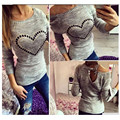 2016 Women Long Sleeve Knitted Sweater Heart Pattern Back Hollow Bowknot Casual Solid Pullover Jumper Top