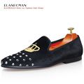 New Handmade Silver Rivet Velvet Shoes Men Vintage Loafer Shoes Luxury Fashion Dress Shoes Men Wedding