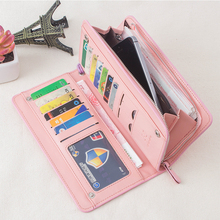 Fashion Womens long Wallets females PU Leather Zipper Wallet lady Clutch Purses women Wristlet belt Handbags credit cards holder