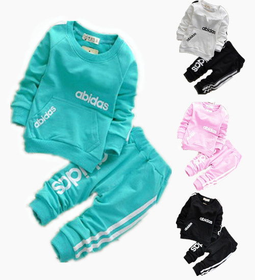 2015 cotton clothing set T shirt pants 2 piece set suit wear in sport vestidos kids