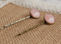 Latest Fashion Red and White Striped Glass Cabochon Hairpins for Girls Women Simple Copper Hair Clips