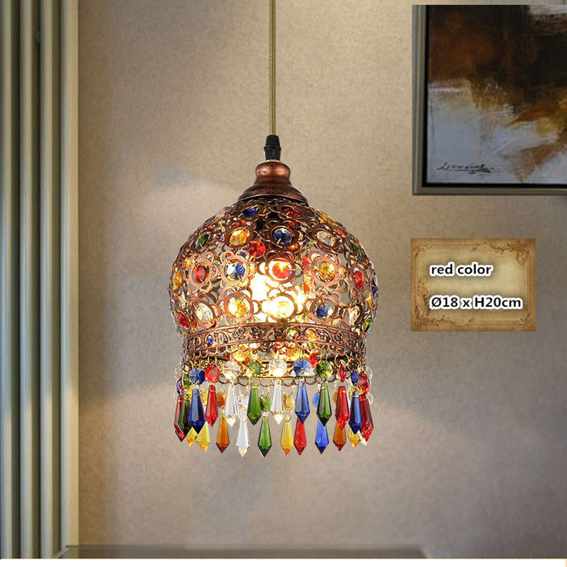2015 Discount Creative 1 Head Characteristic Bohemia Iron Nostalgic Bar Pendant Light Colorful Crystal Pastoral Pendant Light