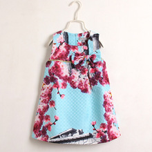 2016 Fashion Baby Girl Clothes Beautiful Flower Architecture Jacquard Vest Dress Sleeveless O Neck A Line