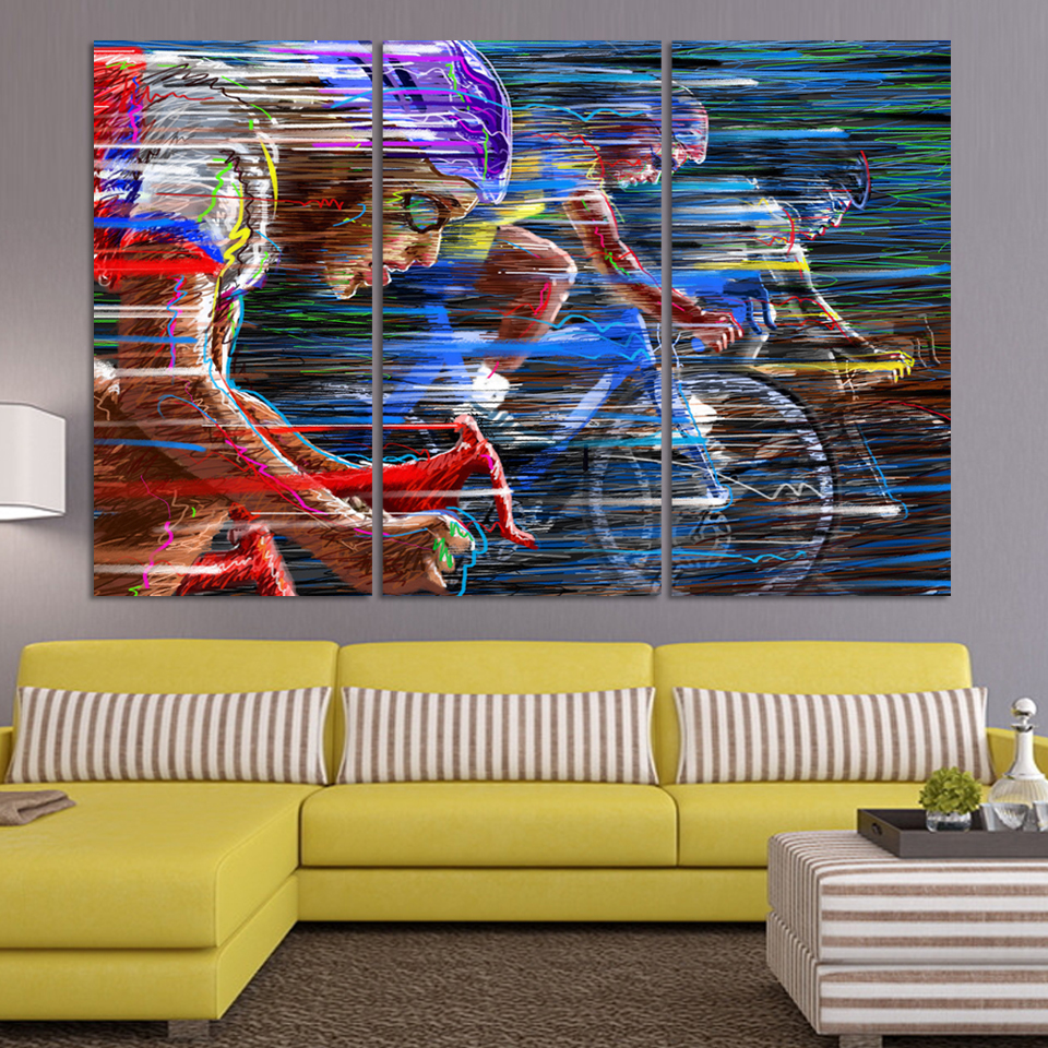 Bicycle Sport Race Multicolor Abstract Characters Canvas Oil Painting Modern Wall Stickers Picture Art Wall Decoration A038