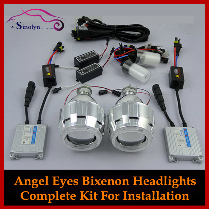 Car/ Motorcycle Styling 2.5 inches HID Bixenon Headlight Projector Lens Retrofit With Angel Eyes Halo Lenses Complete Kit