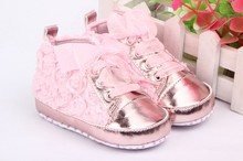 Bebe first walkerskids Toddler Shoes sapatos baby Lace up Rose flower soft sole Girl shoes 3