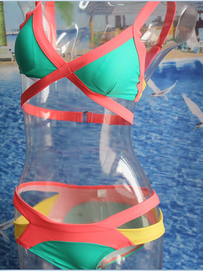 New 2015 Deep V Sexy Women\'s Bikini Set Push-up Padded Bra Swimsuit Set Women Underwire Swimwear print bikinis set (3)