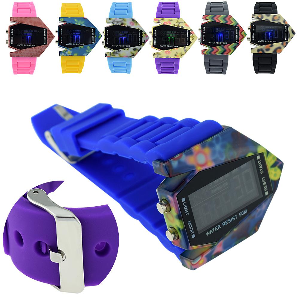 Stunning Men Waterproof Military Fitness Dazzle Colour Airplane Shaped LED Light Watch