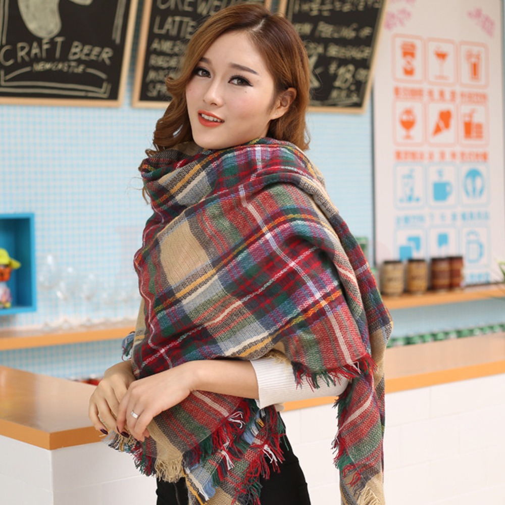 Hot Women Blanket Oversized font b Tartan b font Scarf Wrap Shawl Plaid Cozy Checked Pashmina