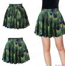 New Peacock Feather Mini Skirt Beautiful 3D Printed Flared Pleated Pettiskirt Punk Dance Short Skirts Tennis Wearing