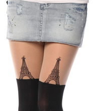 New Fashion Black Eiffel Tower Cat Tail Patchwork Totoro Velvet Tattoo Women Tights Pantyhose Sexy Thin