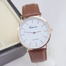 New simple style only hour and minute hand men casual watches brown leather strap gold case women wristwatches free shipping