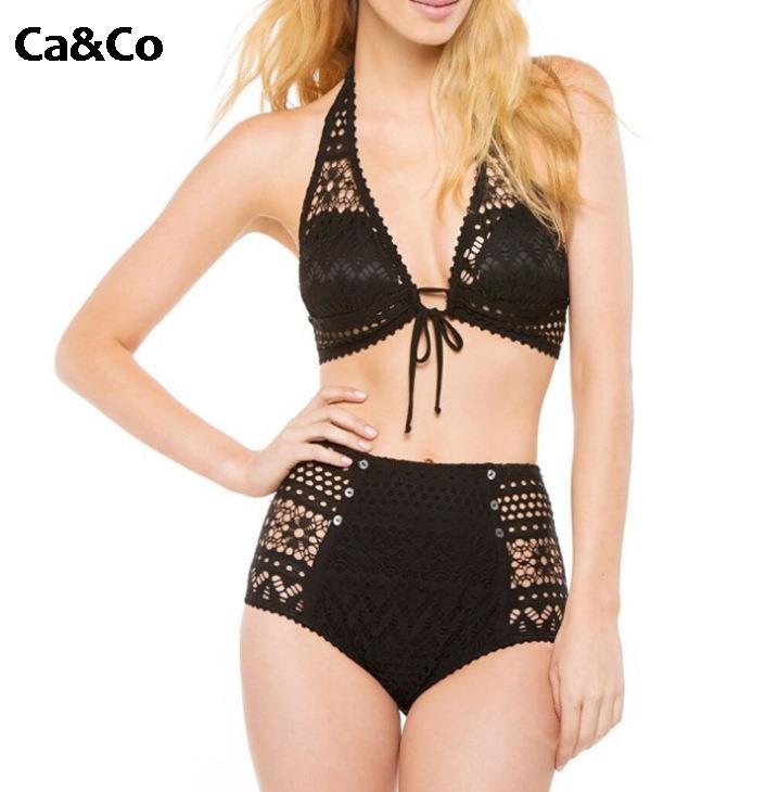 Classical Black Lace Bikini Set Sexy V Neck Blackless Bathing Suit Halter High Waist Female Swimwear Hollow Crochet Bikini Sets Classical Black Lace Bikini Set Sexy V Neck Blackless Bathing Suit Halter High Waist Female Swimwear Hollow Crochet Bikini Sets