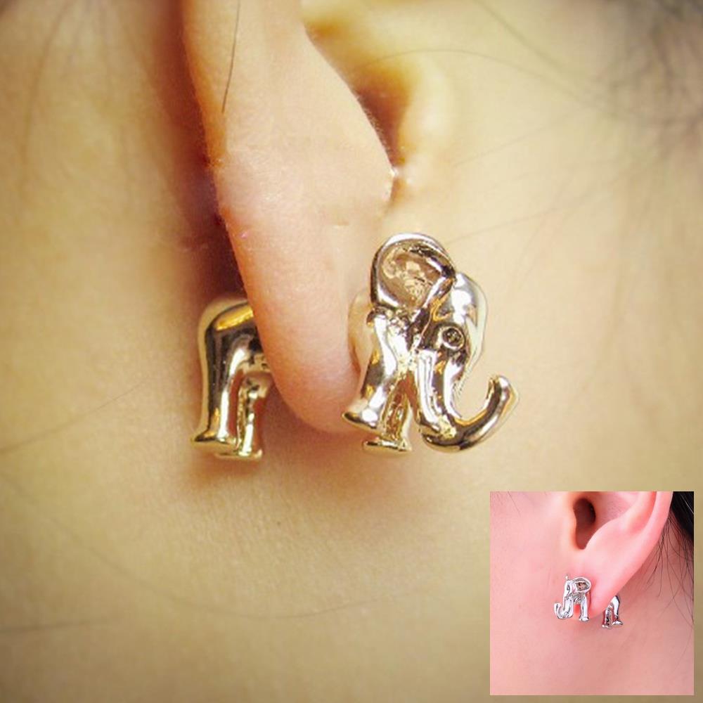 1PCS Korea fashion 3D animal punk ear piercing jewelry gold black elephant stud earrings for women EH0302