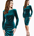 2016 Plus size New Women s Dress solid color long sleeve slim package hip Female Dress