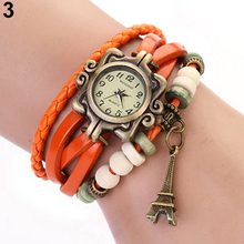 Fashion Vintage ladies women watches Eiffel Tower Leather Bracelet Quartz Watch 14CP