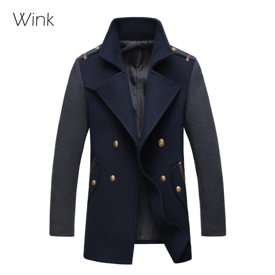 Men Woolen Coats Brand Design Winter Snow Warm Double Breasted Duffle Trench  Male Fashion Casual Medium long Slim Jacket E020