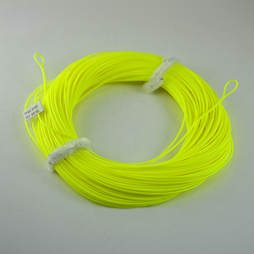 WF4F ~ WF8F Good Quality 100 feet Floating hollow wire Weight Forward Fly Fishing Line with Welded Loops End Yellow Color