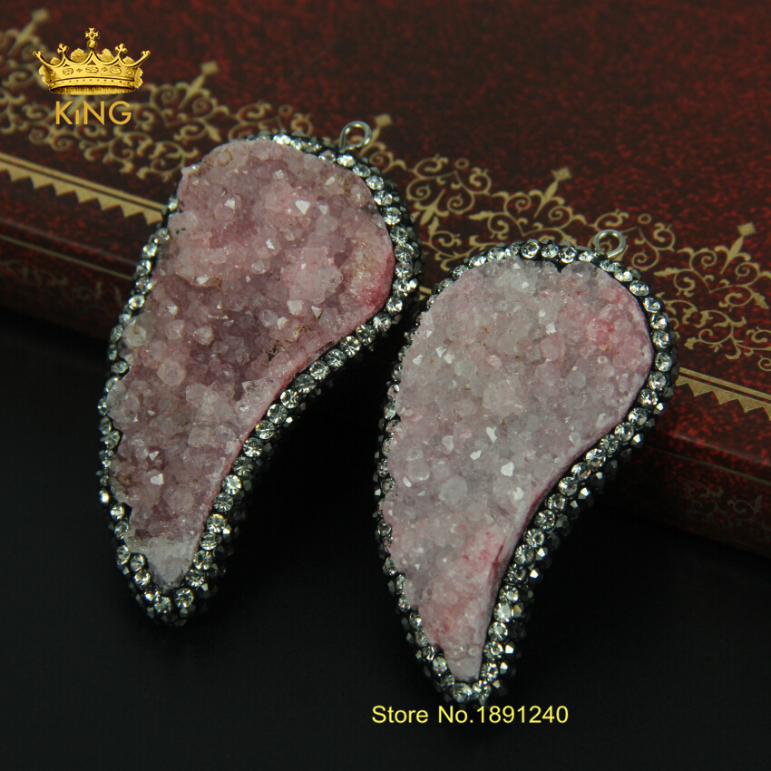 5pcs Druzy Beads Pink Color Leaf Shape Druzy Agate Pendant Charm Pave Crystal Rhinestone Druzy Gem Stone Pendant Connector KZ013