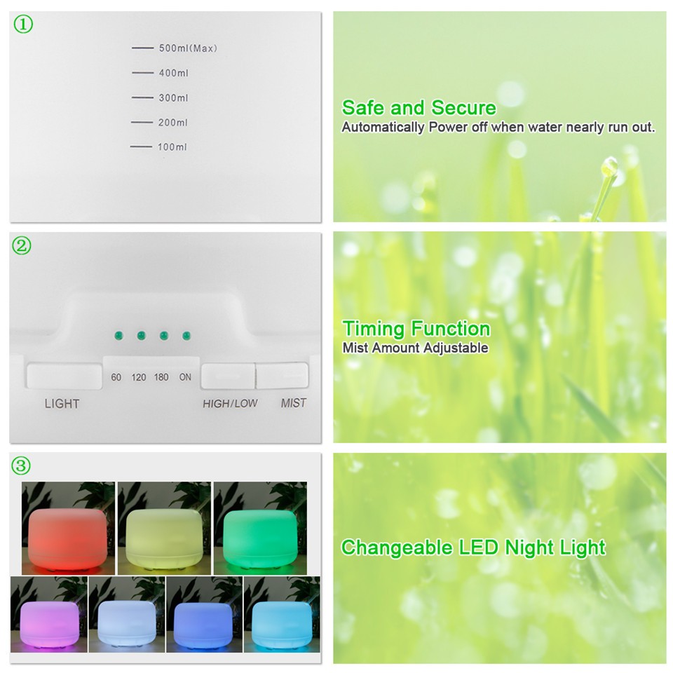 LED Light 7 Color Change Dry Protect Ultrasonic Essential Oil Aroma Diffuser Air Humidifier Mist Maker Home&Office5