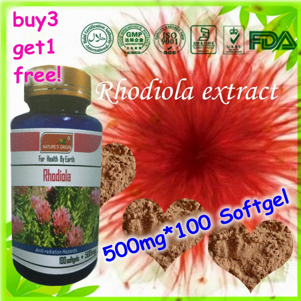 (Buy 3 Get 1 Free) Rhodiola Extract Rosea 500 mg / 100 Softgel 3% Rosavins 1% Salidrosides capsules