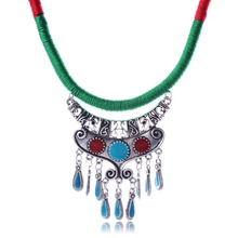 New Tibetan Silver Pendant Necklace Choker Turquoise Charm Cord Factory Price Handmade Jewlery N2658