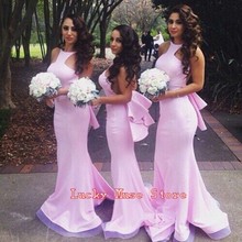 Vestidos 2016 New Light Purple Long Mermaid Bridesmaid Dresses With Train Simple Cheap Ladies Women Party Formal Gowns