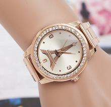 Women Eiffel Tower Gold Watch Ladies Stainless Steel Rhinestone Dress Quartz-Watch damske hodinky relogios feminino