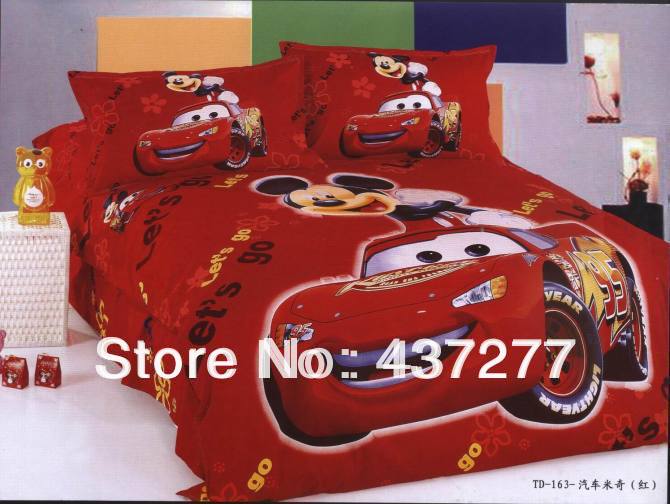 Race Car Mickey Mouse Red Bedding Set for Kids Toddler Egptian Cotton Reversible Twin Quilt Duvet Cover Comforter Sets 3/4/5pcs