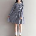 2016 new s fall and winter Girls small fresh loose striped dress Female long sleeved cotton