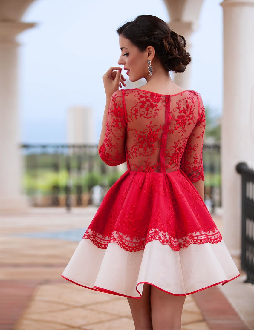 2016 New Style Scoop Neck Mini font b kilt b font Prom Dresses Lace Applique A