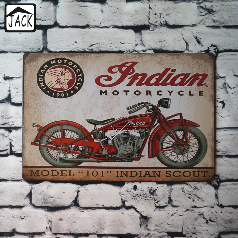Indian Motorcycle Red Retro 20x30cm Vintage Tin Plate Metal Tin Signs Wall Decor Garage Club 2979