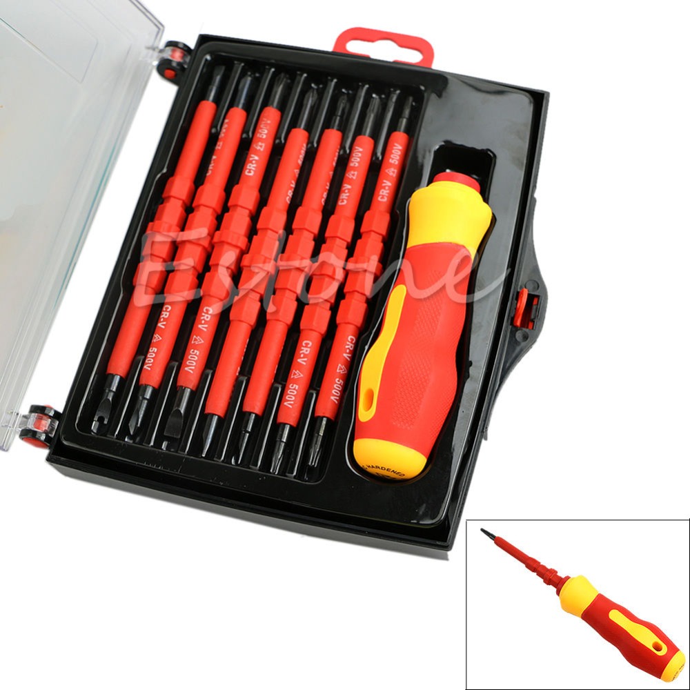 E74 Free Shipping 1 Set 7Pcs Electrician's Insulated Electrical Double Head Hand Screwdriver Tools