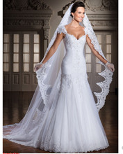 Don’s Bridal Fashionable Lace Ruched Beaded V-Neckline Cap Sleeve Floor Length Sheath Wedding Dresses/Gown