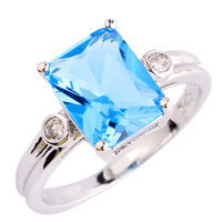 Wholesale New Charming Uuisex Jewelry Emerald Cut Blue Sapphire 925 Silver Ring Size 6 7 8 9 10 Women For Party Free Shipping