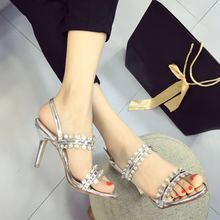 2016 New Women’s Summer Rhinestone Sandals Thin High Heel 8cm Open Toe Designer Summer Shoes Sandale Femme Talons Hauts